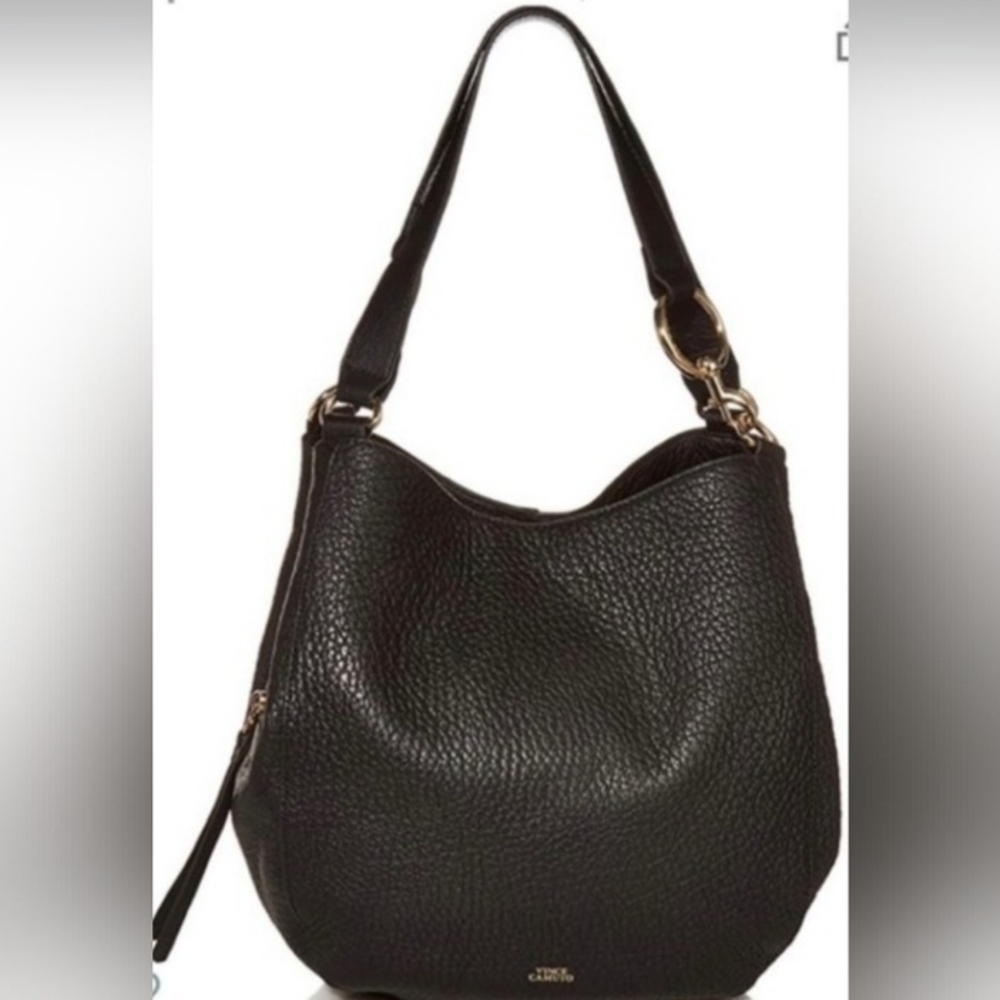 Vince Camuto Black Pebbled Leather Hobo with Gold Hardware